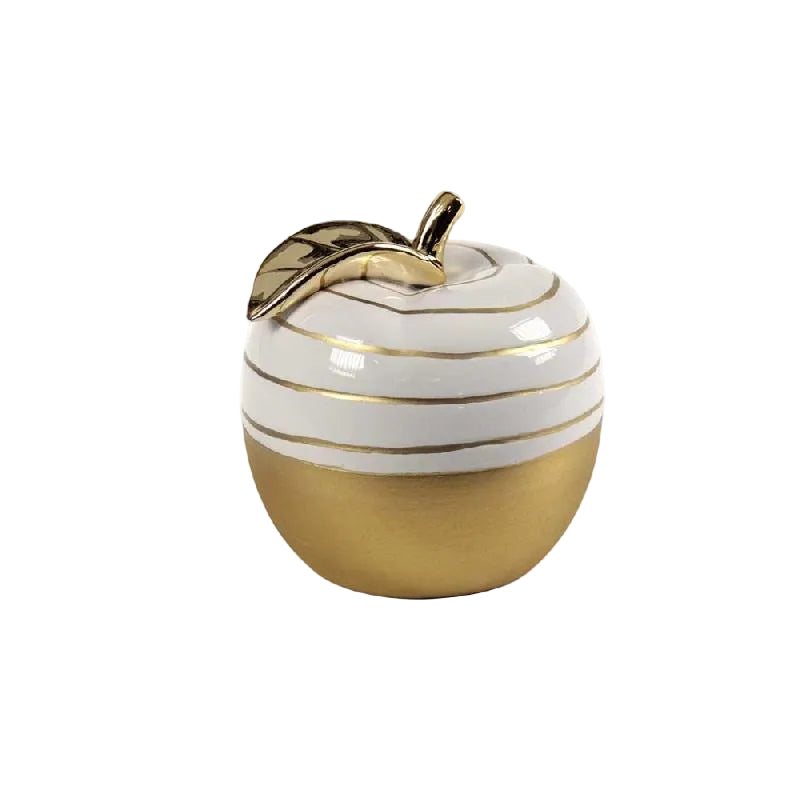 Mela decorativa in ceramica oro e bianco lucido Ø 16 cm