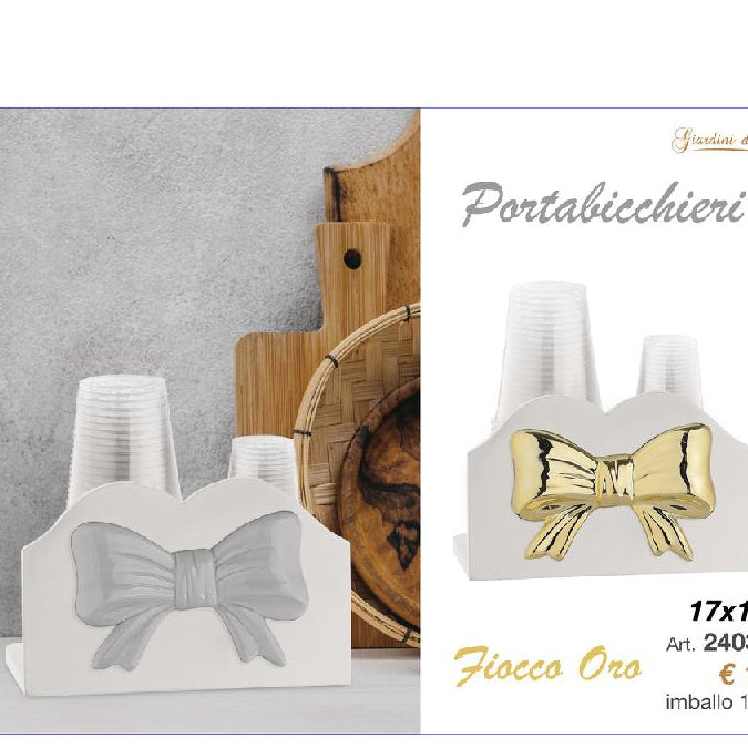 PORTA BICCHIERI FIOCCO ORO/ BIANCO