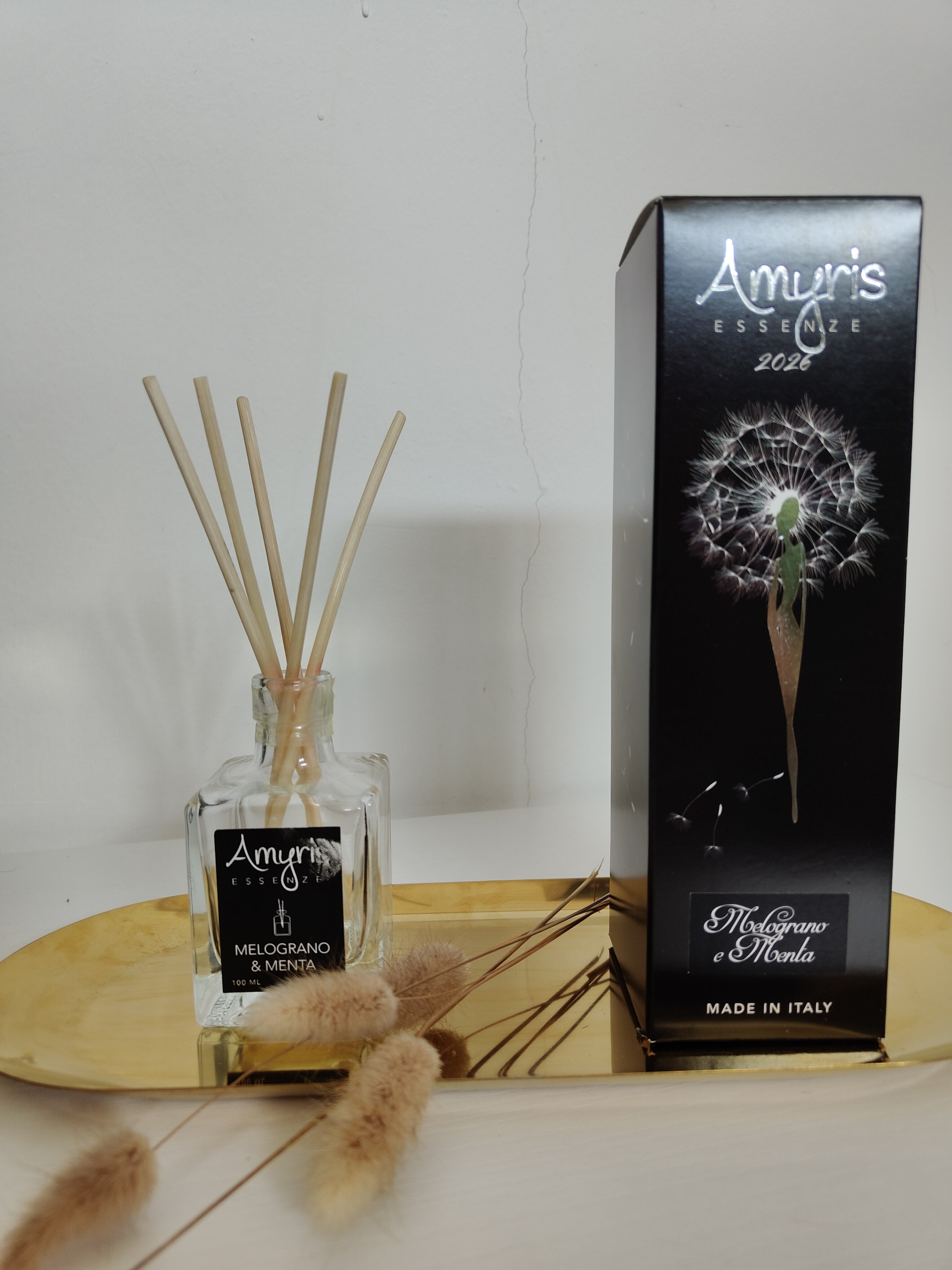Diffusore con bacchette Amyris – Menta e Melograno 100 ml – Made in Italy