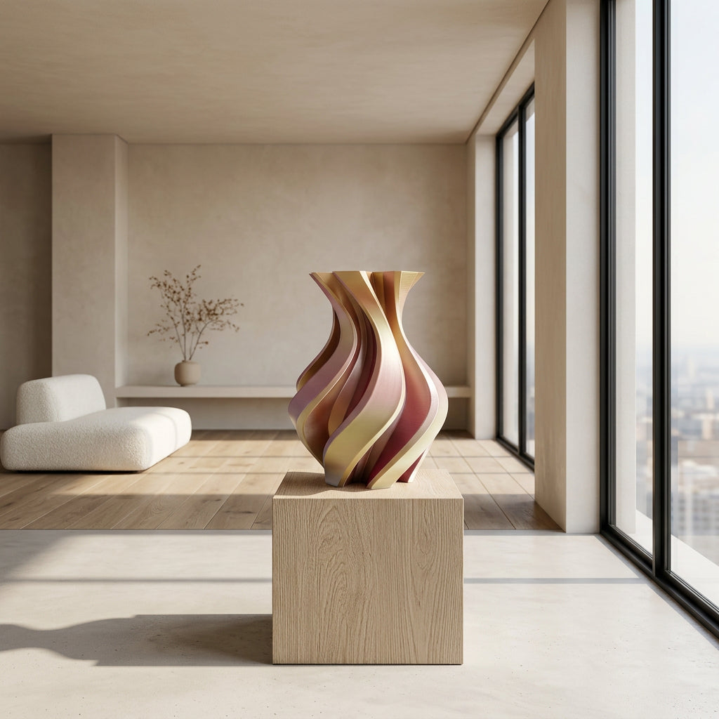 Vaso Twister fucsia, oro e argento, dettaglio della finitura cangiante