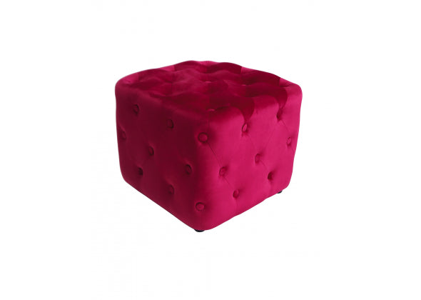 Pouf Charlie in velluto rosso scuro trapuntato, 45 × 45 × 38 cm