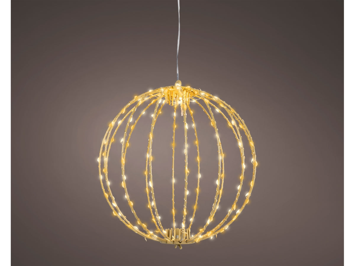 Sfera luminosa microLED bianco caldo con flash, struttura in metallo nero, 28 cm