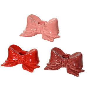 Portacandela Fiocco in Ceramica – Set da 2 | 3 Colori | Decorazione Natale
