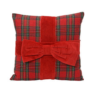 CUSCINO TARTAN  FIOCCO ROSSO