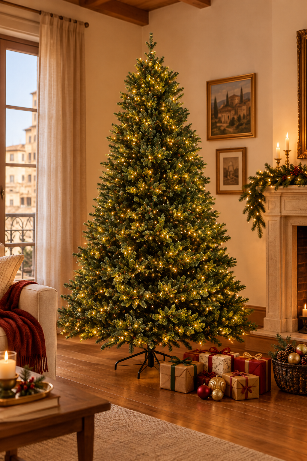 Albero di Natale Berkshire ambientato in un salotto natalizio
