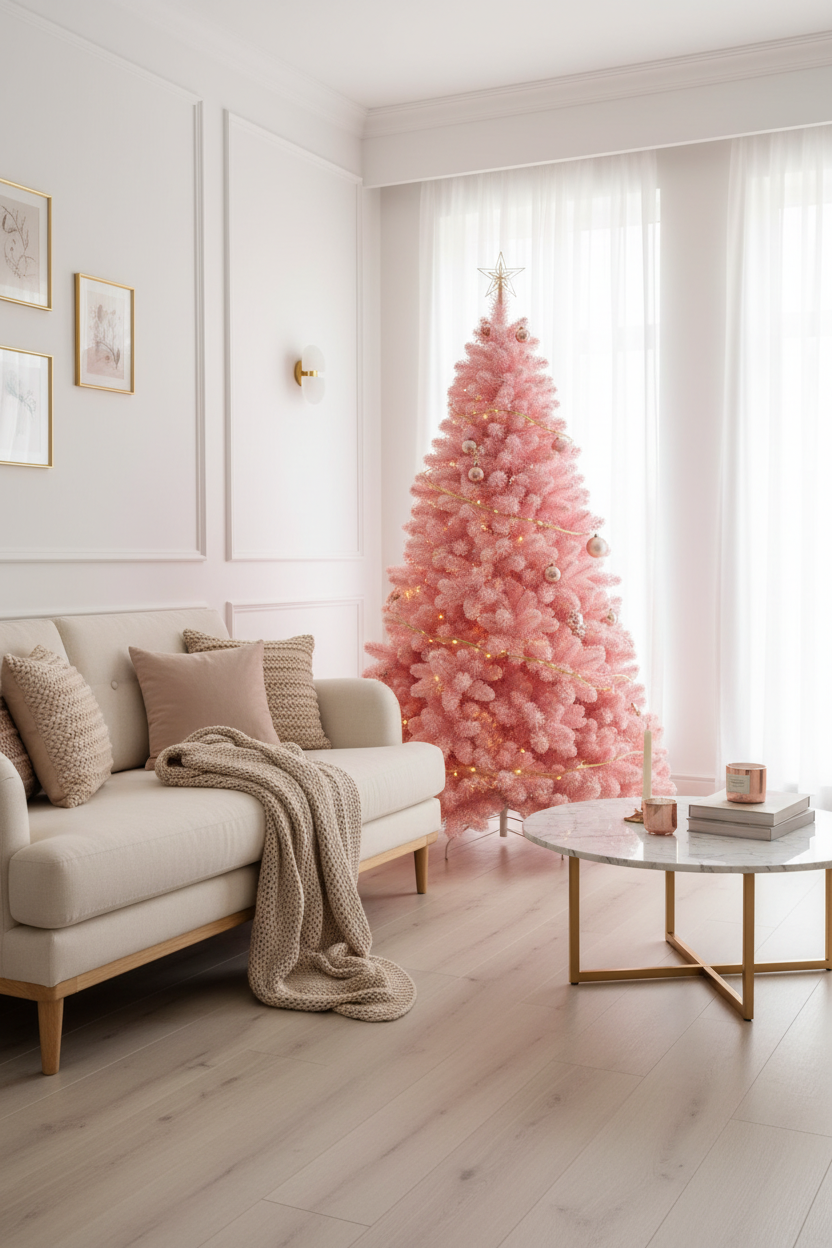 Albero di Natale Braies Rosa – Ambientazione Living