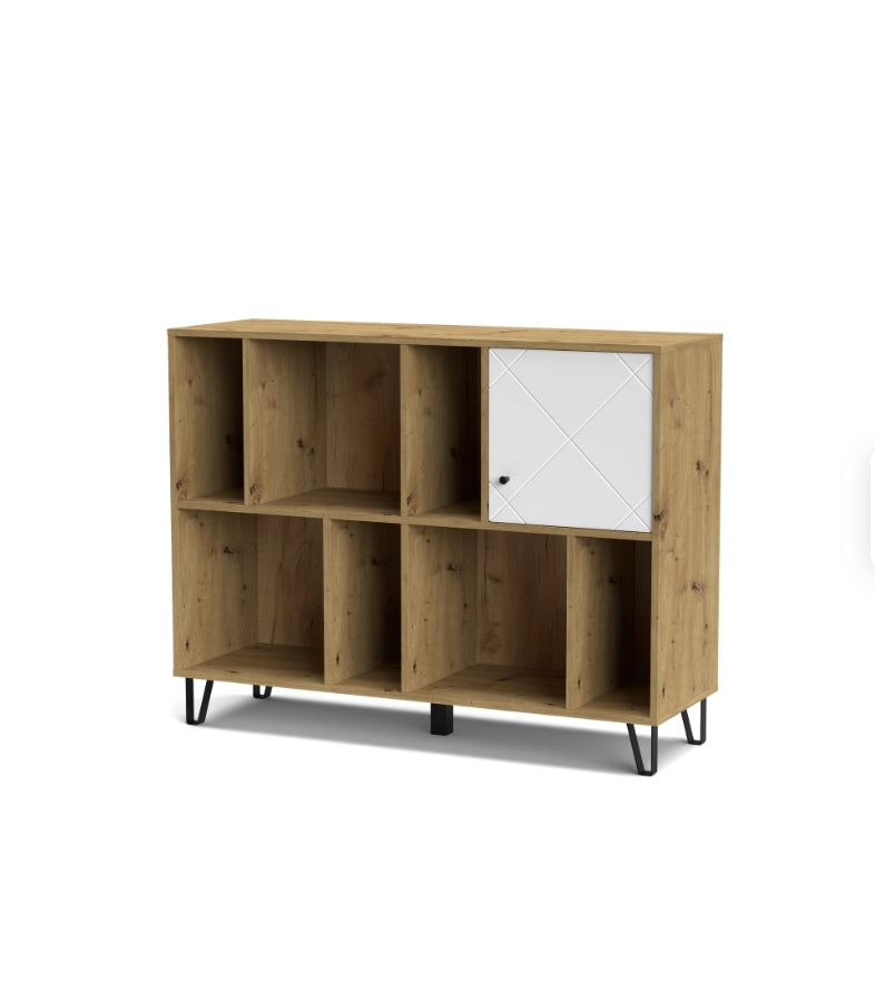 Libreria Bollo BO9 – Rovere Artisan/Bianco 123x40x95 cm