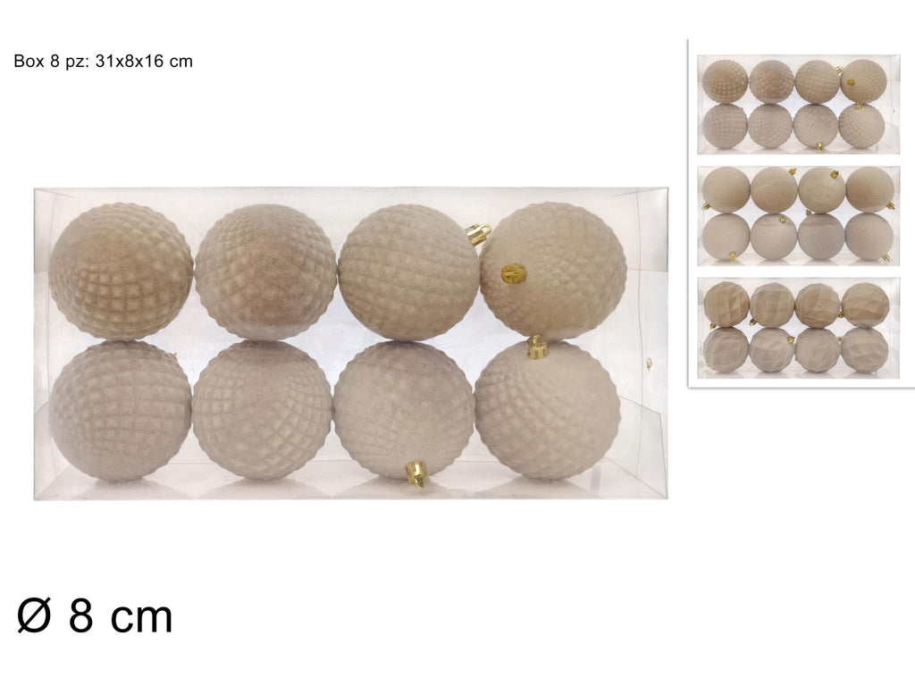 Palline di Natale in velluto Ø 8 cm, set 8 pezzi | Rosso o Beige