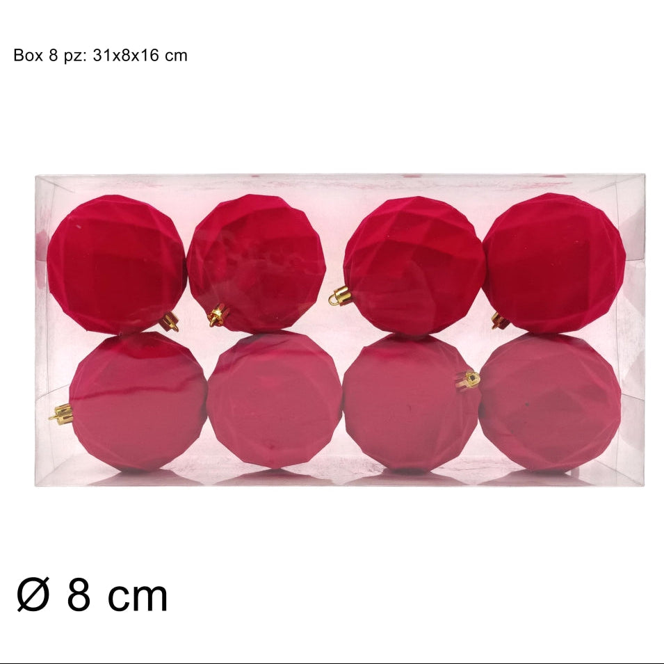 Palline di Natale in velluto Ø 8 cm, set 8 pezzi | Rosso o Beige