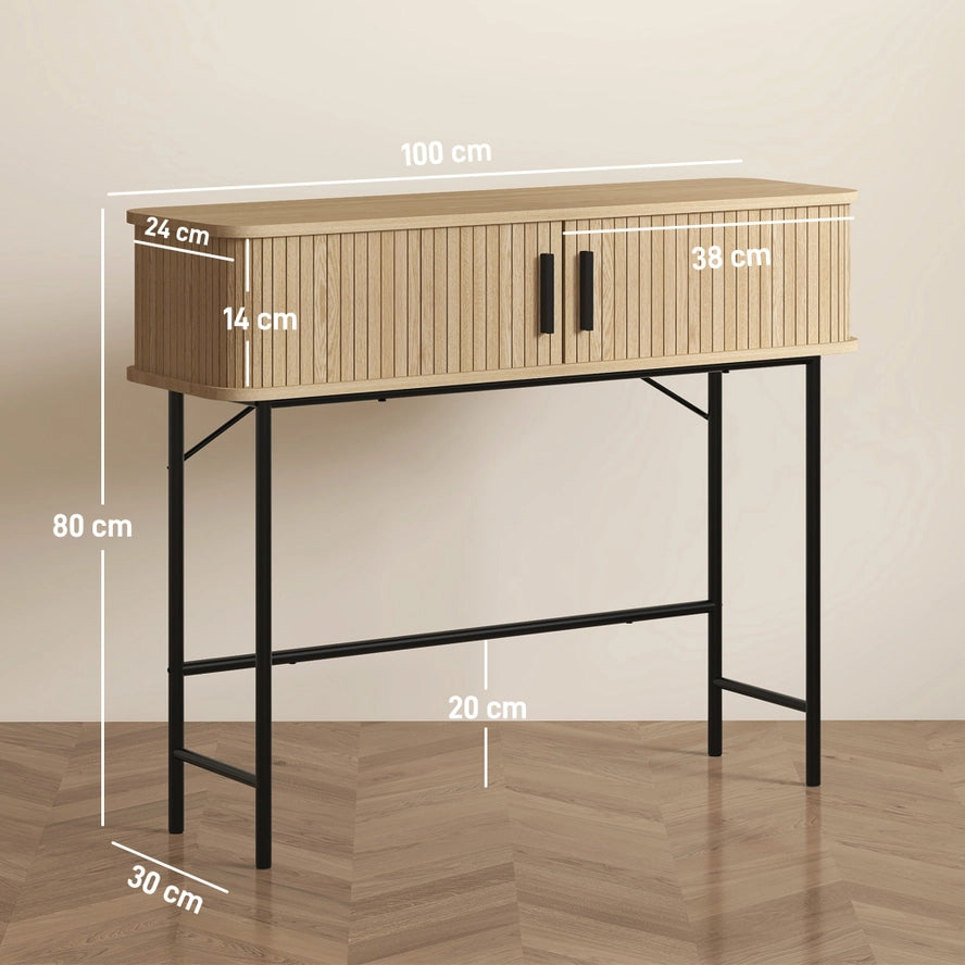 Tavolo consolle Linear con cassetto in legno e metallo