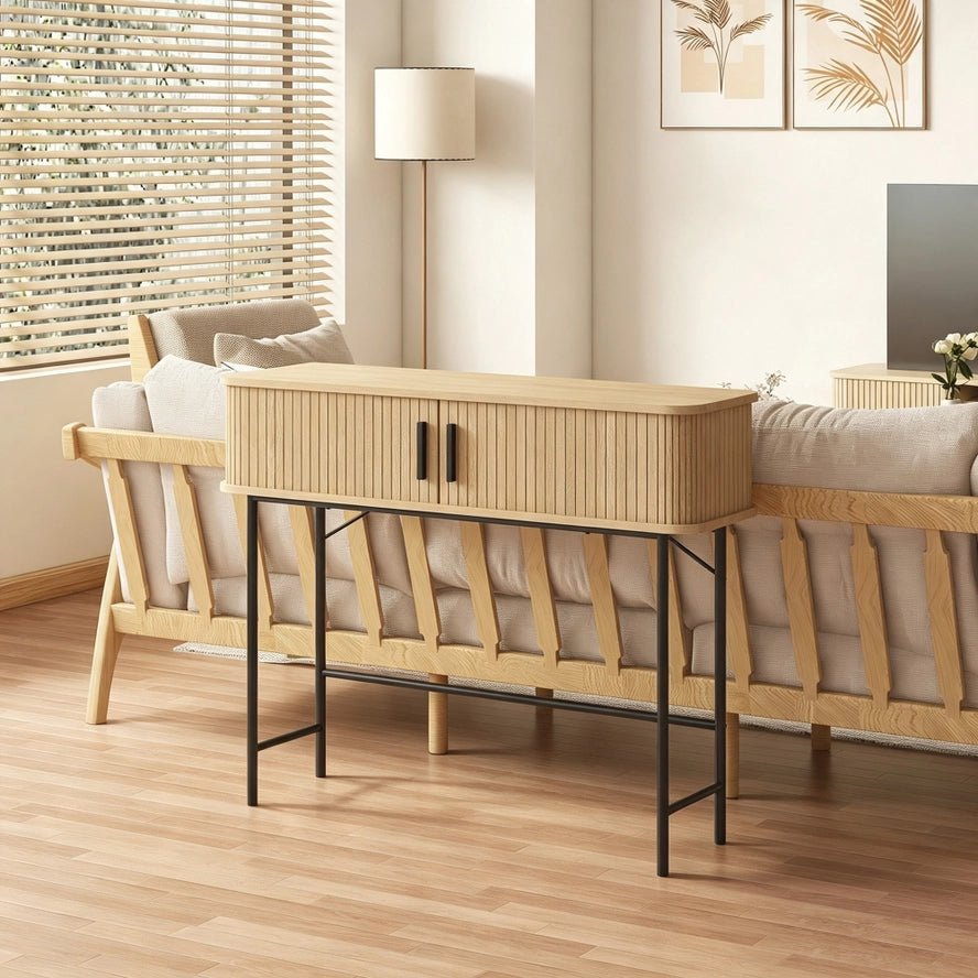 Tavolo consolle Linear con cassetto in legno e metallo