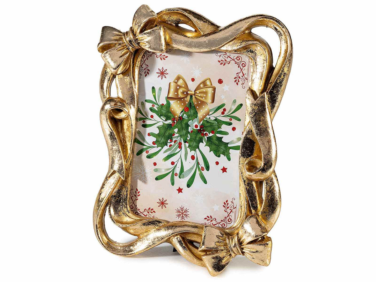 Cornice portafoto in ceramica oro con fiocchetti per foto 9 × 14 cm