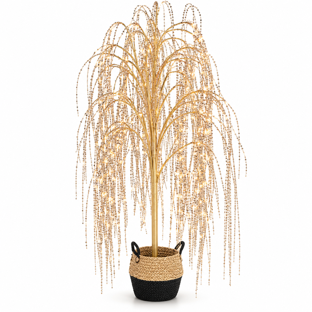 Albero luminoso Salice oro 153 cm con microLED bianco caldo