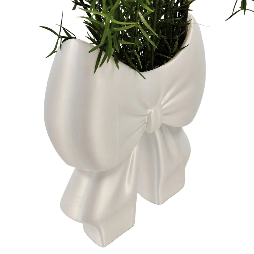 Vaso Fiocco Design Bianco – stampa 3D Made in Italy, dettaglio del nodo e della finitura effetto seta