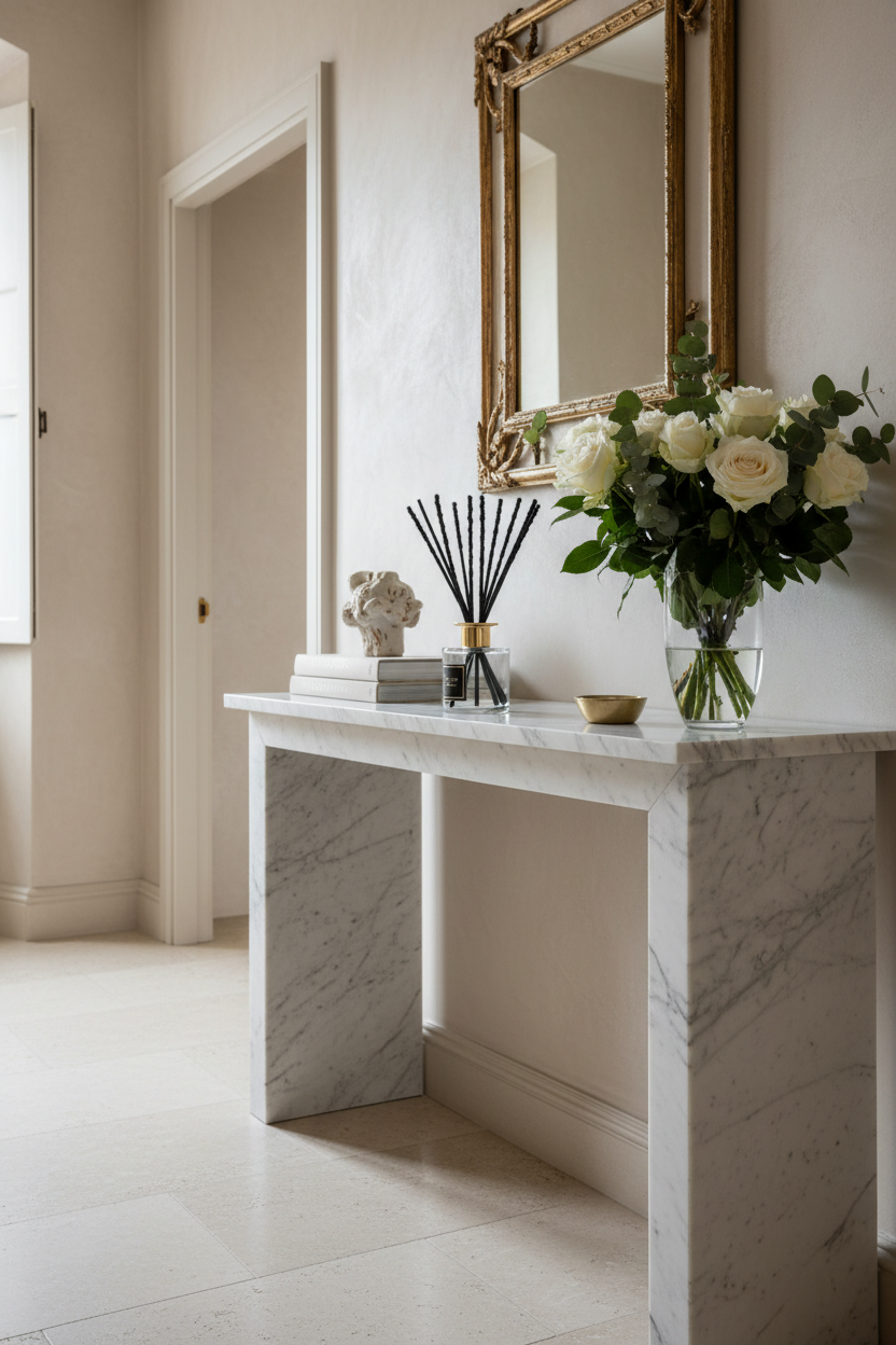 Diffusore con bacchette Monoi in ingresso elegante - La Casa Bella