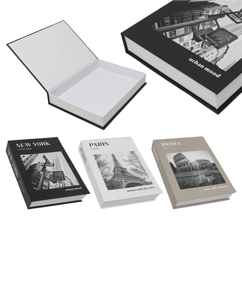 Libro Contenitore Decorativo – Paris, Roma, New York