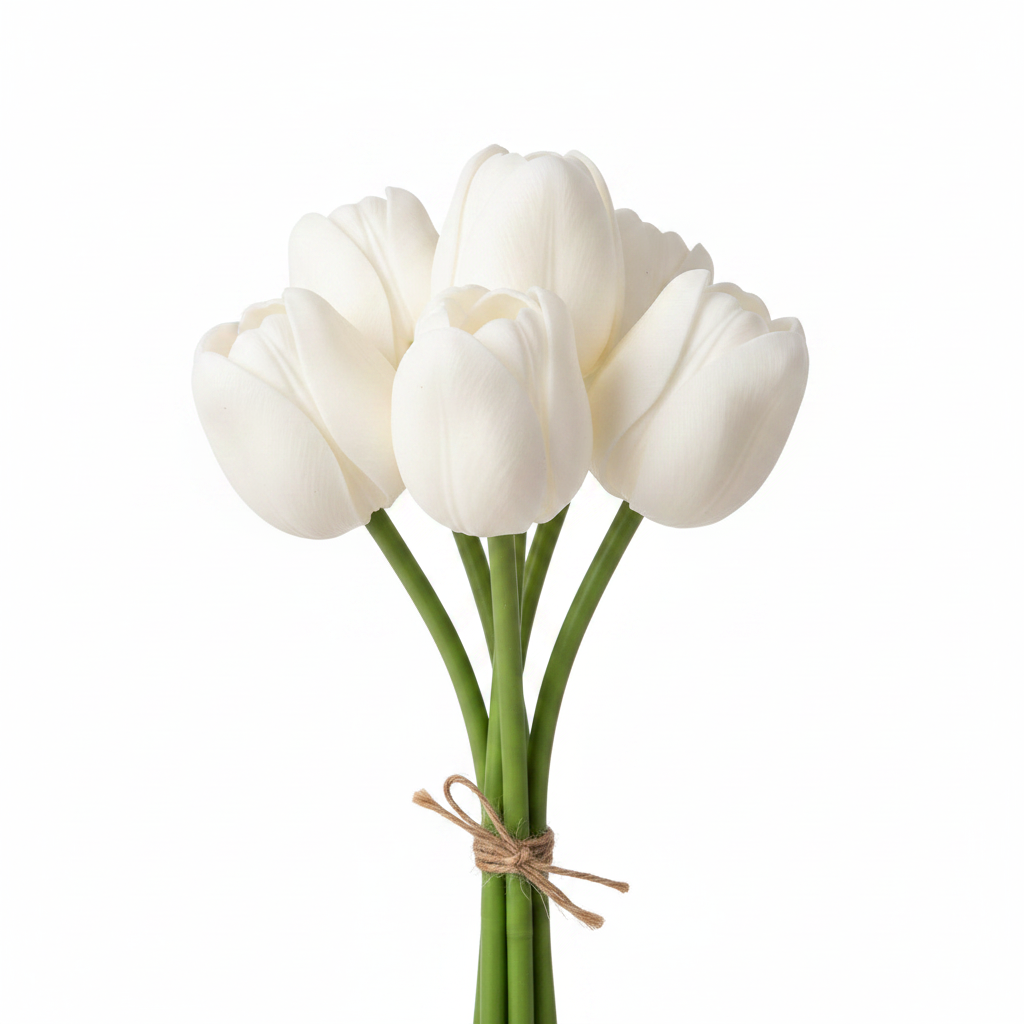 Mazzolino 5 Tulipani Silicone Bianco