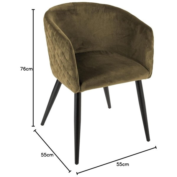 Poltroncina in velluto verde cachi – vista laterale