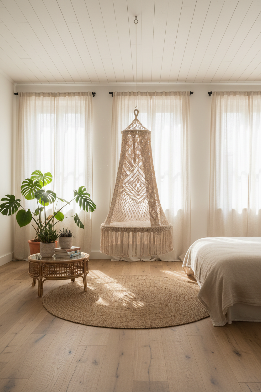 Poltrona Macramè - Ambientata Camera Boho