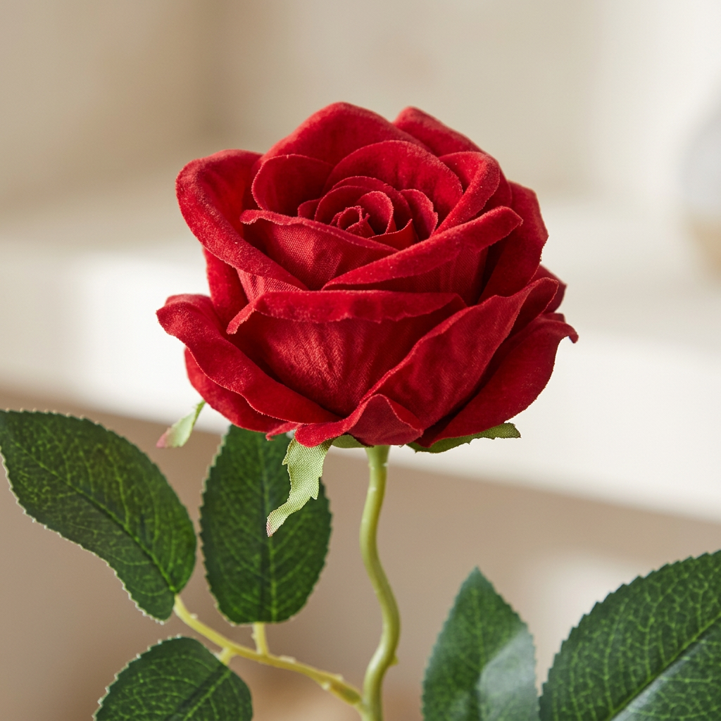 Primo piano di una rosa rossa con dettagli dei petali vellutati