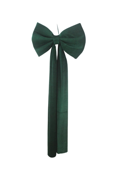 Fiocco  verde decorativo in velluto con strascico 60 × 175 cm