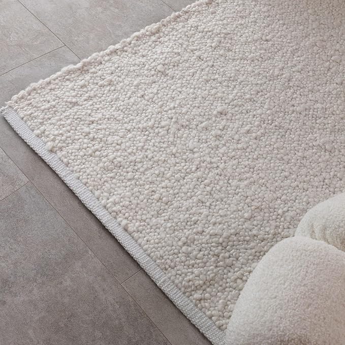 Tappeto rettangolare in bouclé effetto teddy avorio 160x133 cm