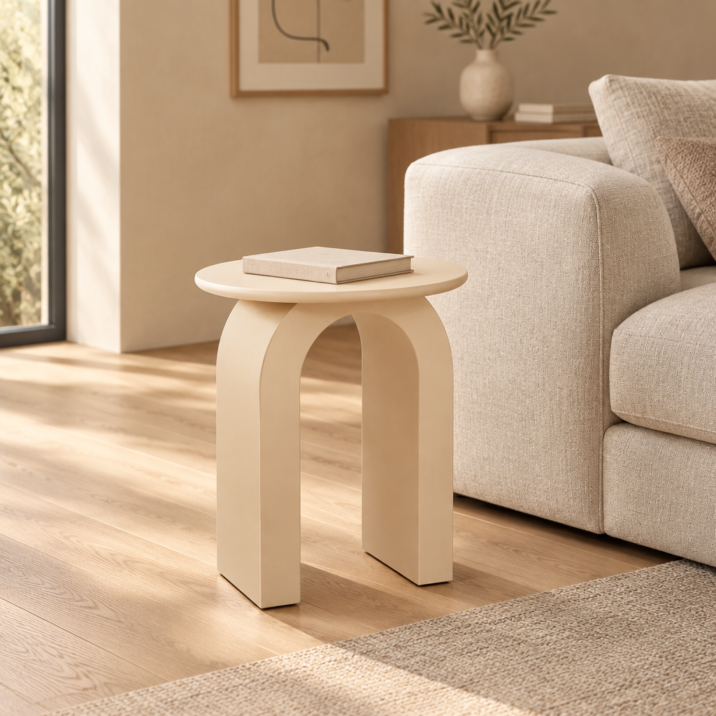 Tavolino Stoa beige ambientato in un salotto elegante