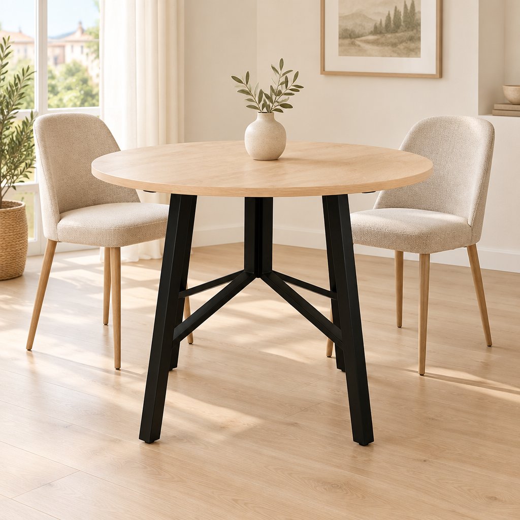 Tavolo Round Frame ambientato in una zona pranzo luminosa