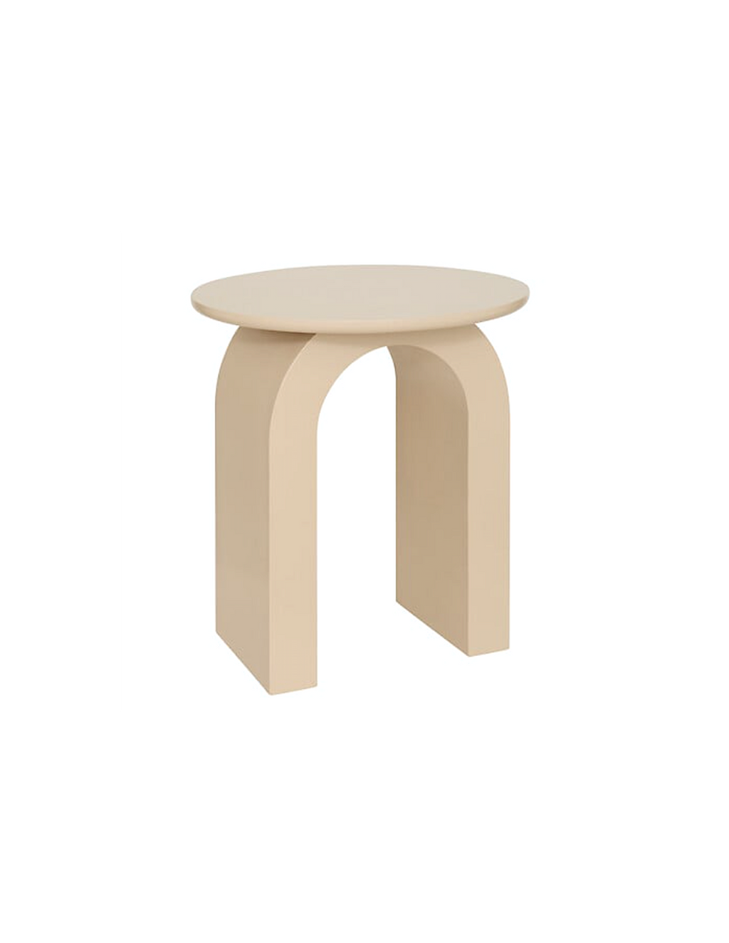 Tavolino Stoa beige crema in MDF, piano tondo e gambe ad arco, Ø 40 × H 45 cm