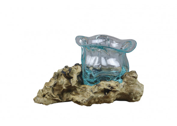 VASO IN VETRO CON BASE IN VERA RADICE