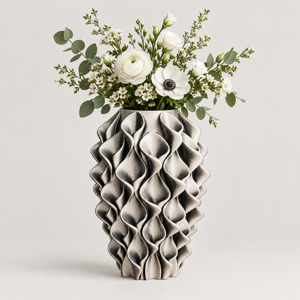 Vaso bianco sfumato di nero con fiori