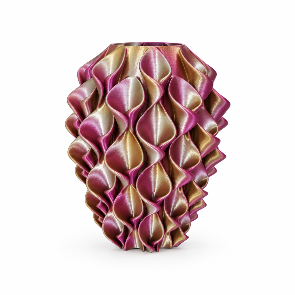 Vaso Calla tricolore oro, fucsia e argento stampato in 3D, Made in Italy