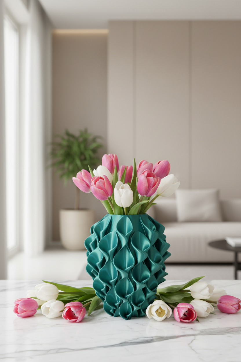 Vaso Calla Tiffany ambientato con tulipani