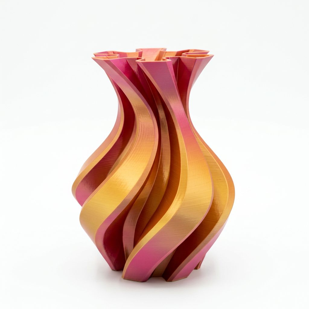 Vaso Twister Design rosa, arancio e oro – stampa 3D Made in Italy