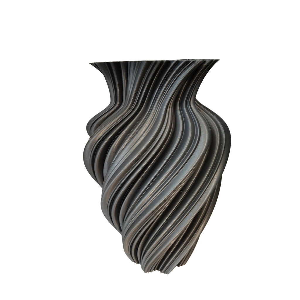 Vaso Vertigo Design Grigio Pietra – spirale sfaccettata, finitura opaca effetto pietra, stampa 3D Made in Italy
